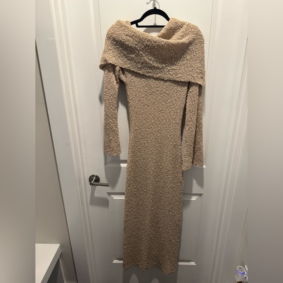 MESHKI Marisol Boucle Off-Shoulder Dress, Wheat - Picture 4 of 13